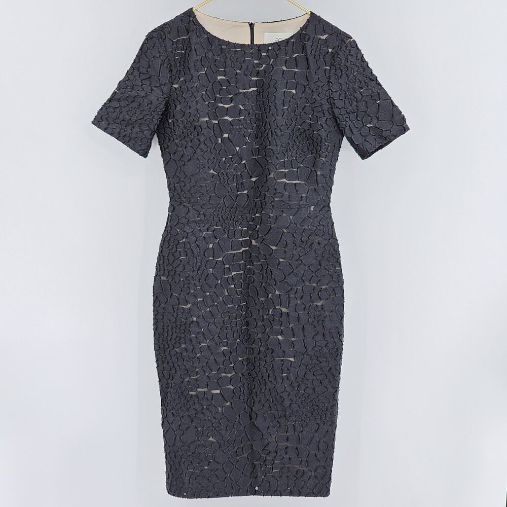 Ag Phillips Sheath Black Lace Dress Textured Cocktail Silk Blend Size 0